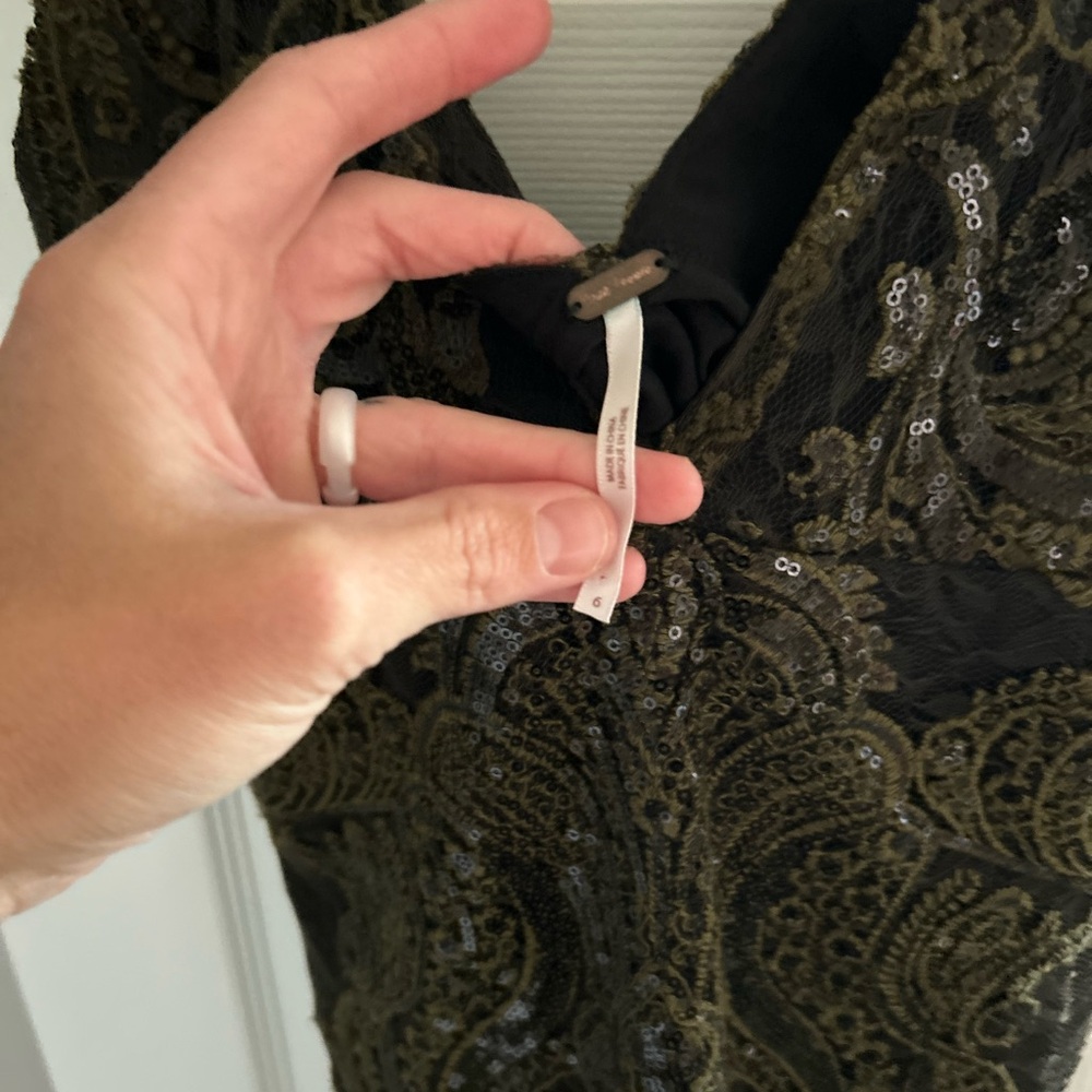 Olive Lace & Sequin V-Neck Women's Dress - Picture 2 of 3